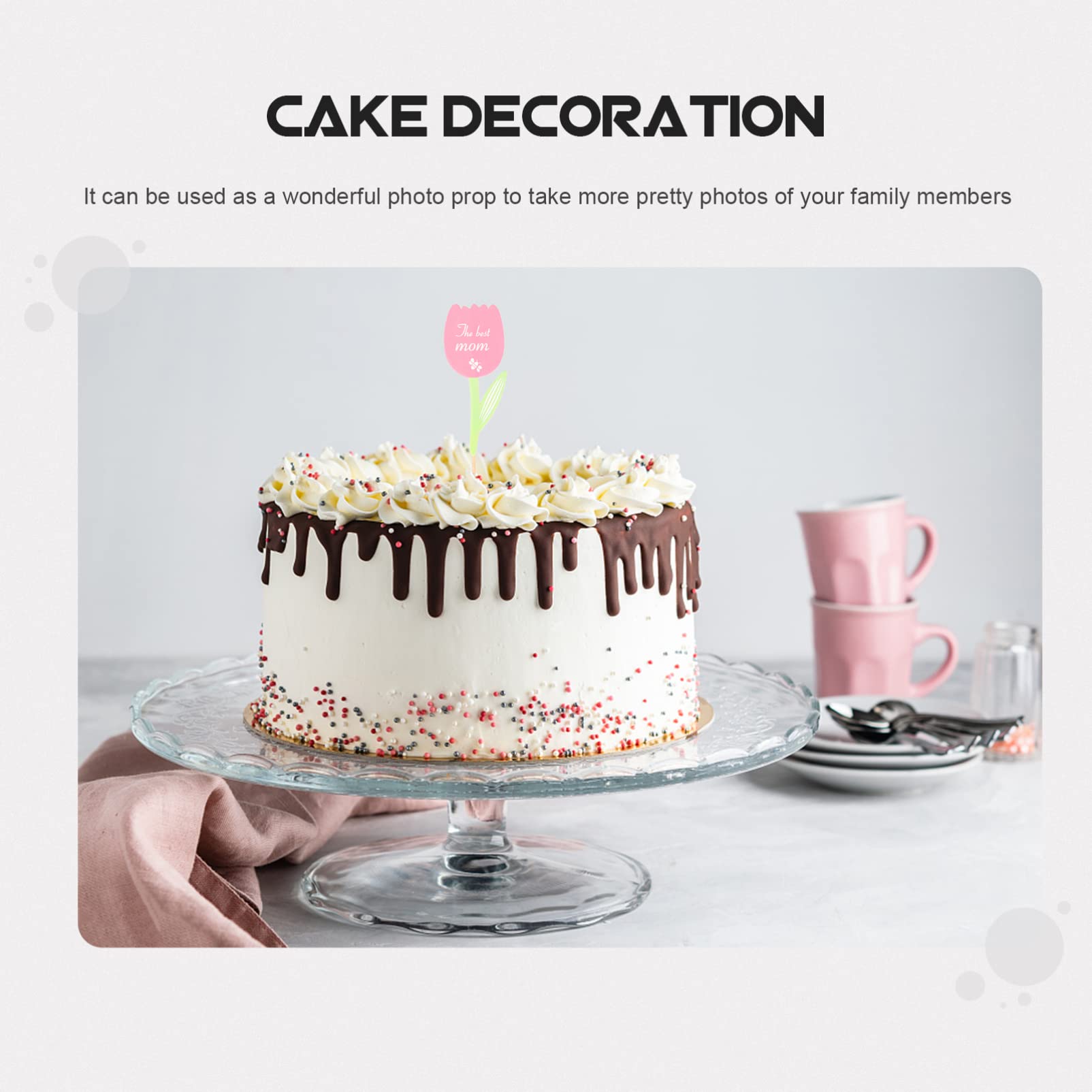 PRETYZOOM 4 Juegos Inserciones De Pastel Del Día De La Toppers Para Tartas Decoración Para Pasteles Topper Del Día De Las Madres Decoraciones De Flores De Boda Papel 60 Piezas * 4