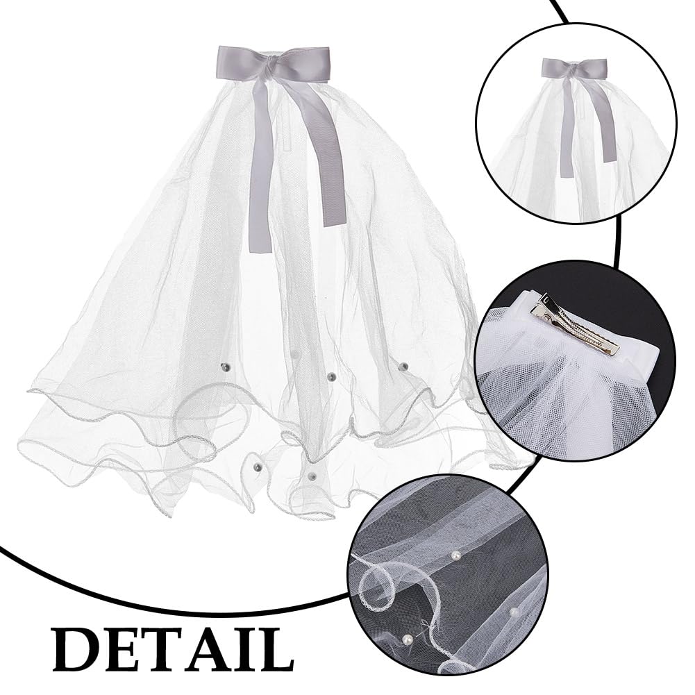 DELORIGIN Dog Wedding Veil & Collar, Adjustable Dog Bridal Dress Veil with Clip, Pets Bridegroom Bowtie Collar - Image 4