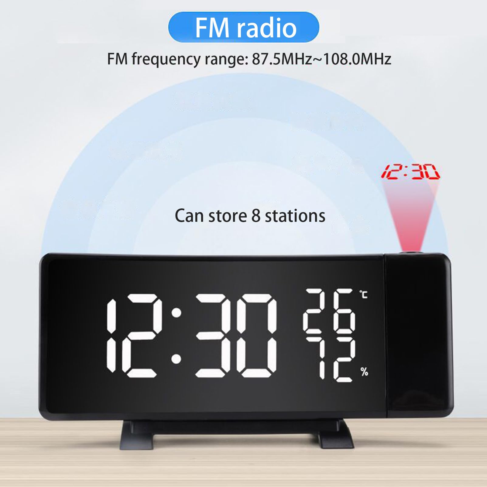 Despertador de Proyección Radio Despertador con Proyector de Techo Reloj Despertador con Radio FM 2 Alarmas Puerto de Carga USB Reloj Digital