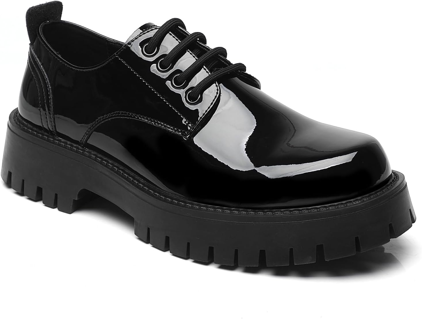 Men's Leather Platform Block Heel Oxfords Classic Round Toe Lace Up Lug Sole Soft Bottom Business Work Dress Shoes Non-Slip Heightening Derby Shoes