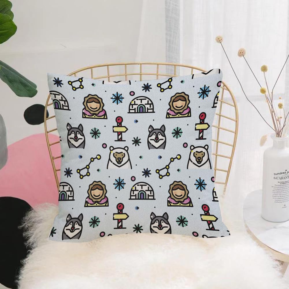 HYOSXW Cushion Cover,Throw Pillow Case Home Decorative for Living Room Bedroom Sofa Chair 16X16 Inch,Cartoon cute decoration with arctic elements,Pillowcase 40X40cm