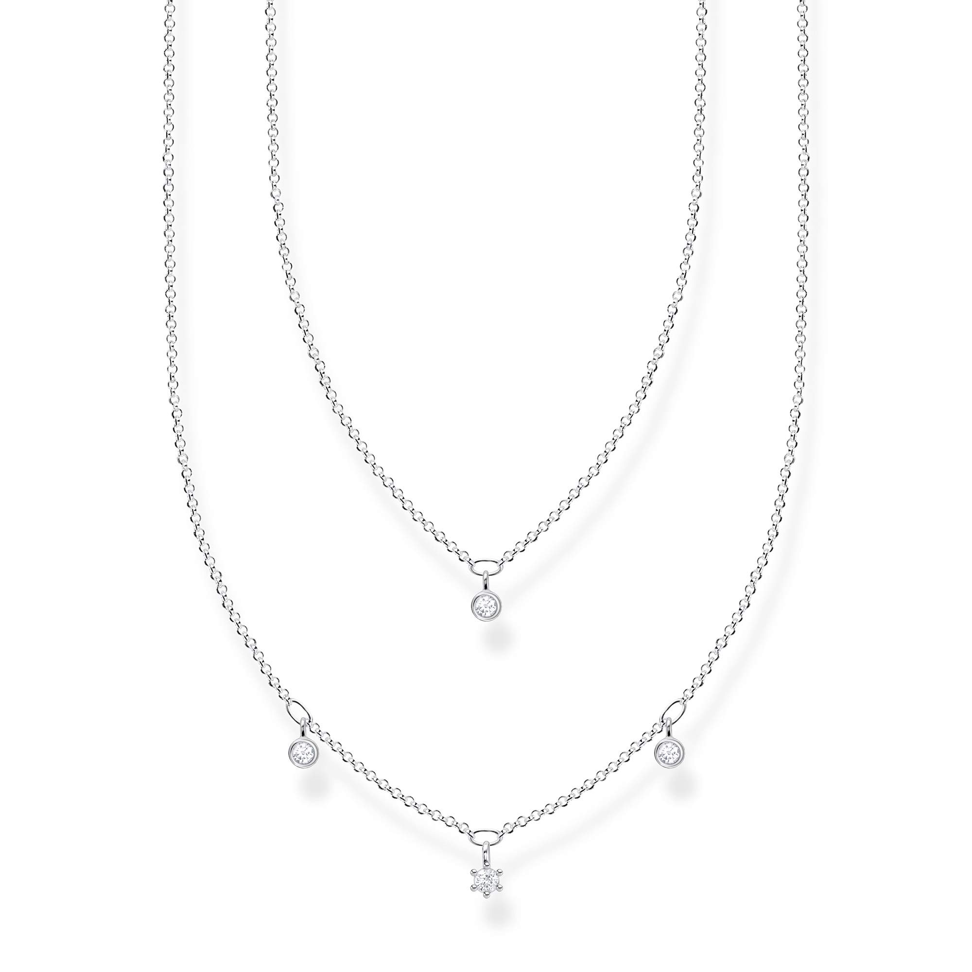 Thomas Sabo Ladies Double Necklace White Stones Silver 925 Sterling Silver 40-45cm Length