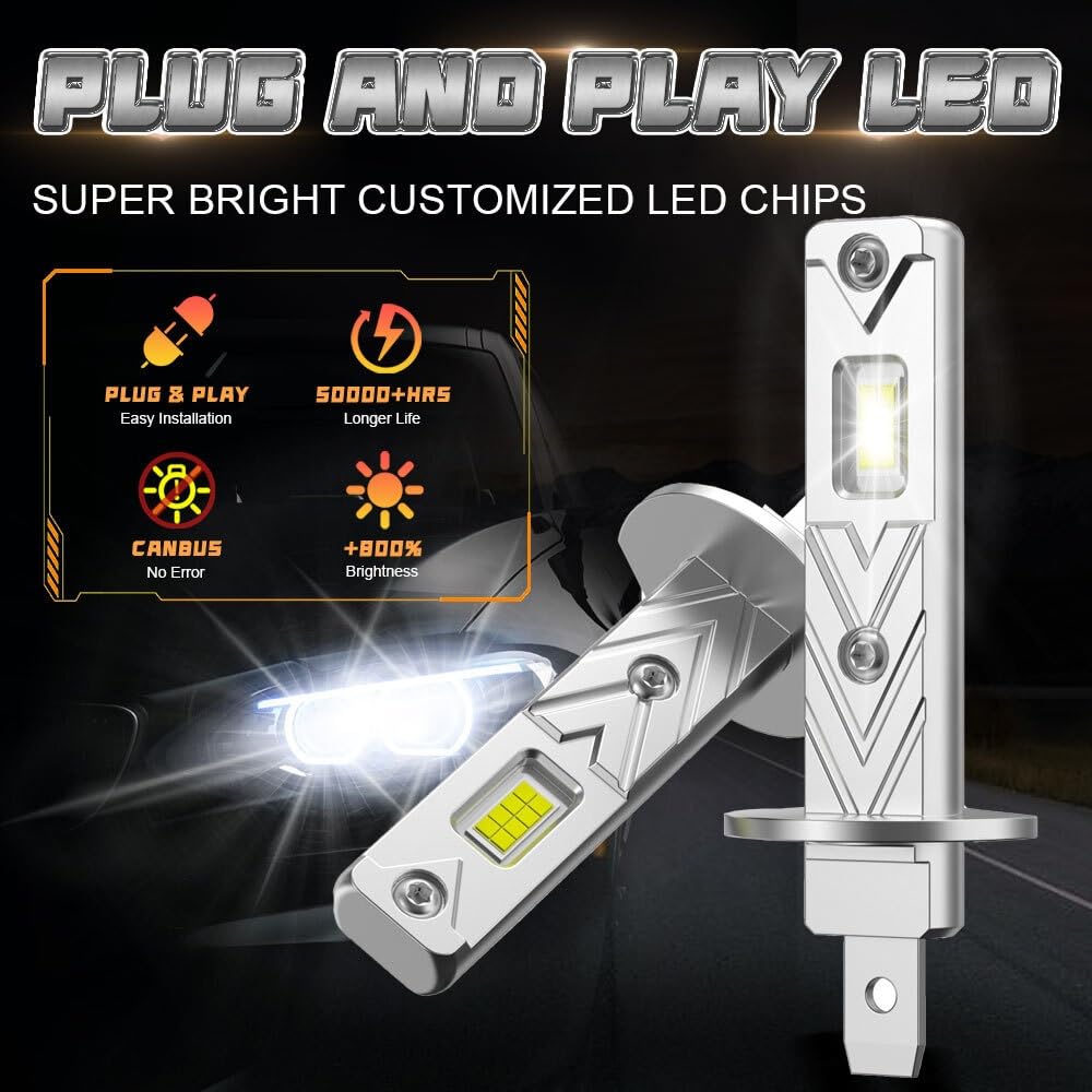 Bombilla Coche H1 Bombillas De Faros LED 1000W Bombilla para coche | Impermeables Coche Reemplazo Luces Conducción