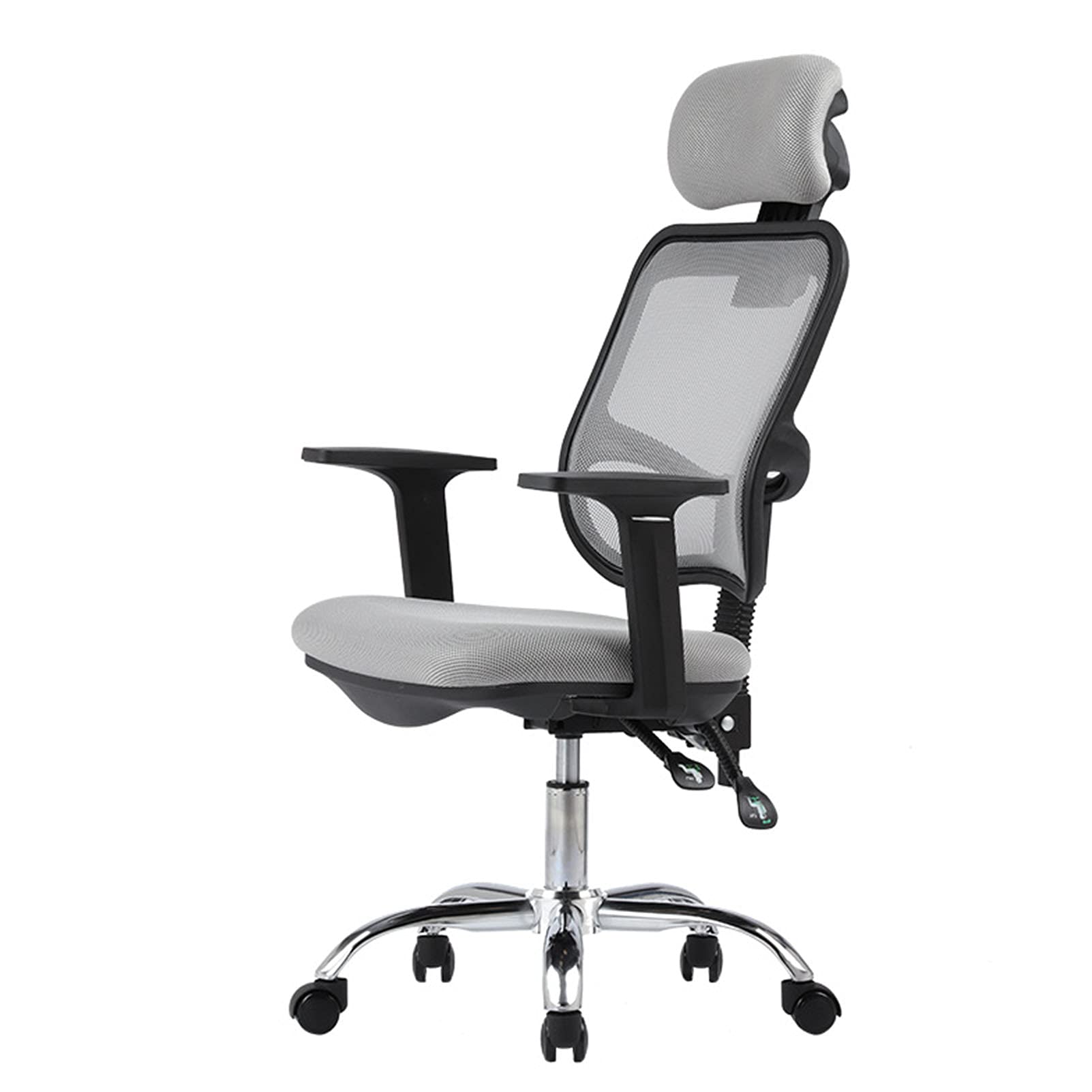 Chaise d'ordinateur pour le télétravail à la maison avec accoudoirs et assise en maille grise