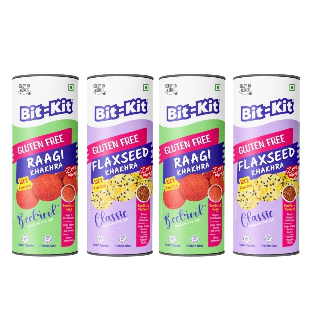 Bit Kit Gluten Free Flaxseed (Pack of 2) and Ragi Beetroot (Pack of 2) Coin Khakhra Combo | 100% Roasted Thins Low-Calorie Khakhra Snacks | Healthy Tea Time Snacks | Cholesterol-free Diet Khakhra - Pack of 4 (B0CJ33NPBK) Amazon Price History, Amazon Price Tracker