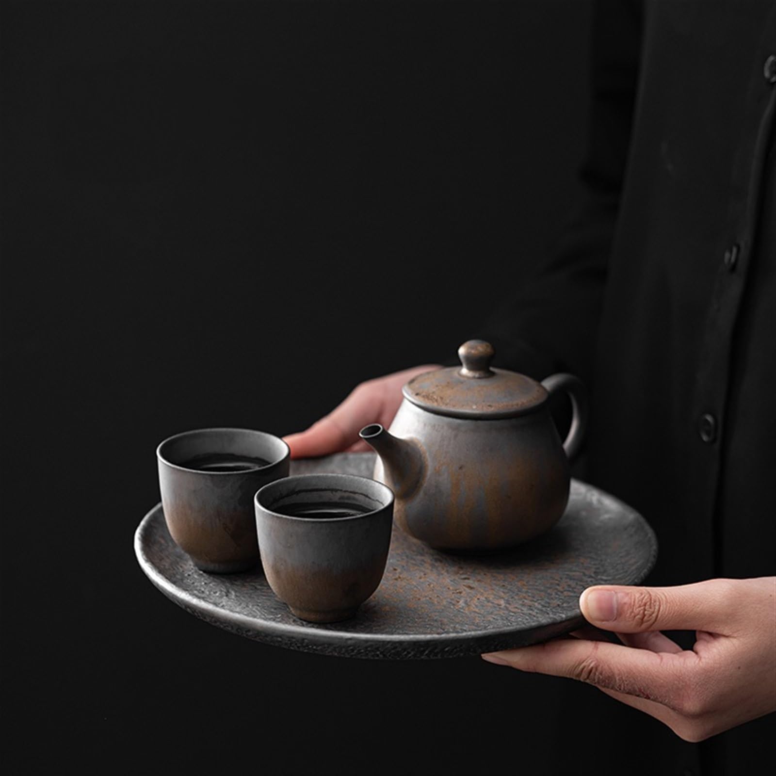 Taca na herbatę Vintage Taca do parzenia na sucho Domowa surowa ceramika Mała taca na herbatę Ceramiczna podstawa do czajnika Okrągły uchwyt na doniczkę Chiński zestaw do herb