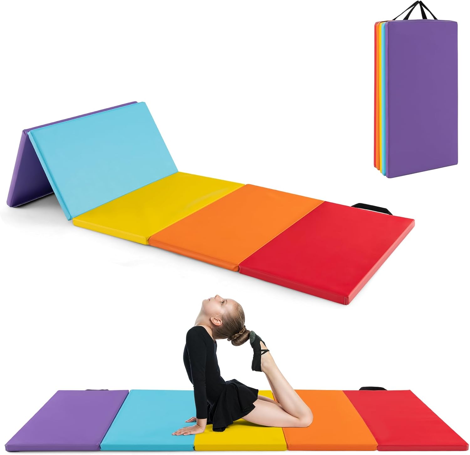 Goplus Gymnastics Mat, 6'x4' 3Panel/6.6'x2.5' 5Panel Folding Tumbling Mat w/Carrying Handles