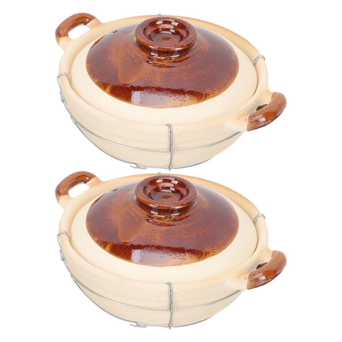 Olla de Barro Beige con Tapa para Cocinar en Casa, Preparación Individual con Mango Seguro, Paquete de 2 Piezas Adecuado para Sopas y Estofados