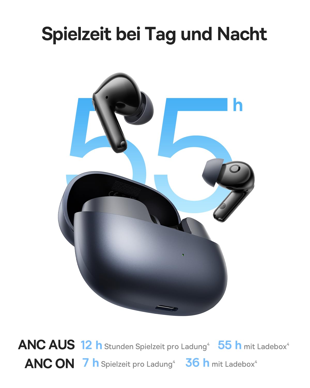 Baseus EP10 Pro In Ear Kopfhörer Bluetooth Noise Cancelling, Bluetooth Kopfhörer mit -50 dB Geräuschunterdrückung, Earbuds mit Hi-Res & LDAC, 6-Mic KI Klarer Anruf, IP55, 55H Spielzeit, Bluetooth 6.0