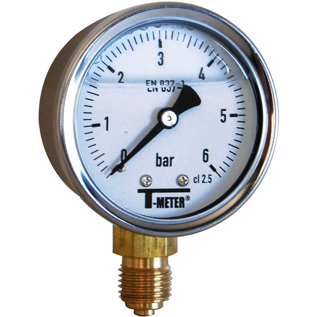 Syveco 1612002 Série 1612 Indicateur de pression de boîtier en acier inoxydable, salle de bain, radial, 1/4" BSP, diamètre 50 mm, 0/1.6 bar