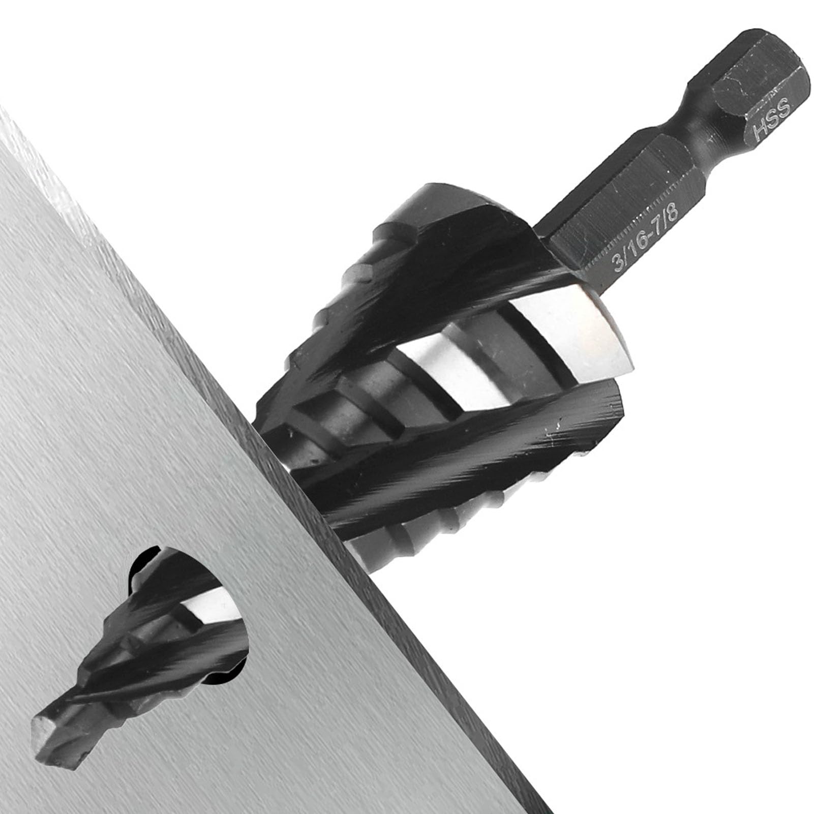 Lot de 4 forets étagés HSS hélicoïdaux avec tige hexagonale de 0,6 cm et 1 cm pour acier inoxydable, métal, bois, plastique et aluminium, revêtement en nitrure,
