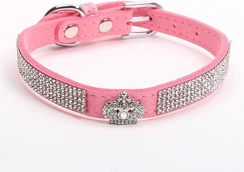 Miniatura 6 de XKSRWE Collar para perro y gato, con corona de diamantes de imitación, de piel sintética, ajustable, para chihuahua yorkie (S, rosa)