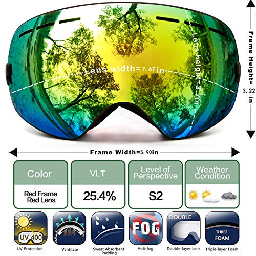 Image of JULI Kids Ski Goggles,Interchangeable Double Layer Spherical Lens,OTG Anti-Fog Snowboard Skate Snow Goggles Age 4-16 4300(Gold)