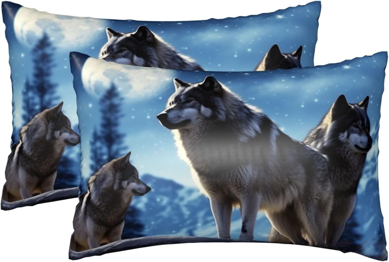 2 Pack Satin Pillowcase for Hair and Skin, Queen Size Pillow Case with Hidden Zipper, Wolfs Silk Pillow Cover 20x36 Inches, Soft Cooling Pillowcase for Sleeping Gift