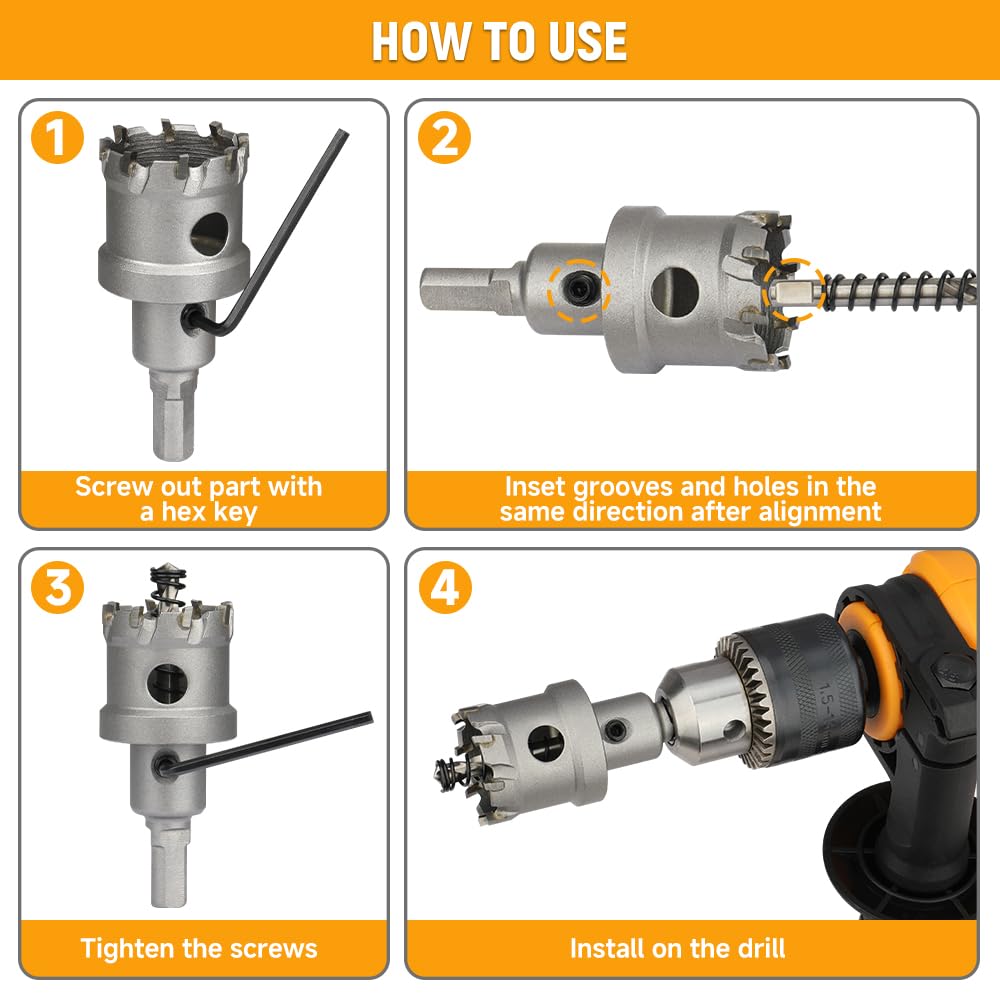 Hoteche Juego de brocas de carburo de tungsteno para sierra perforadora, 10 piezas, 16-53 mm, para sierra perforadora de carburo TCT, para acero inoxidable, hierro, aluminio, madera