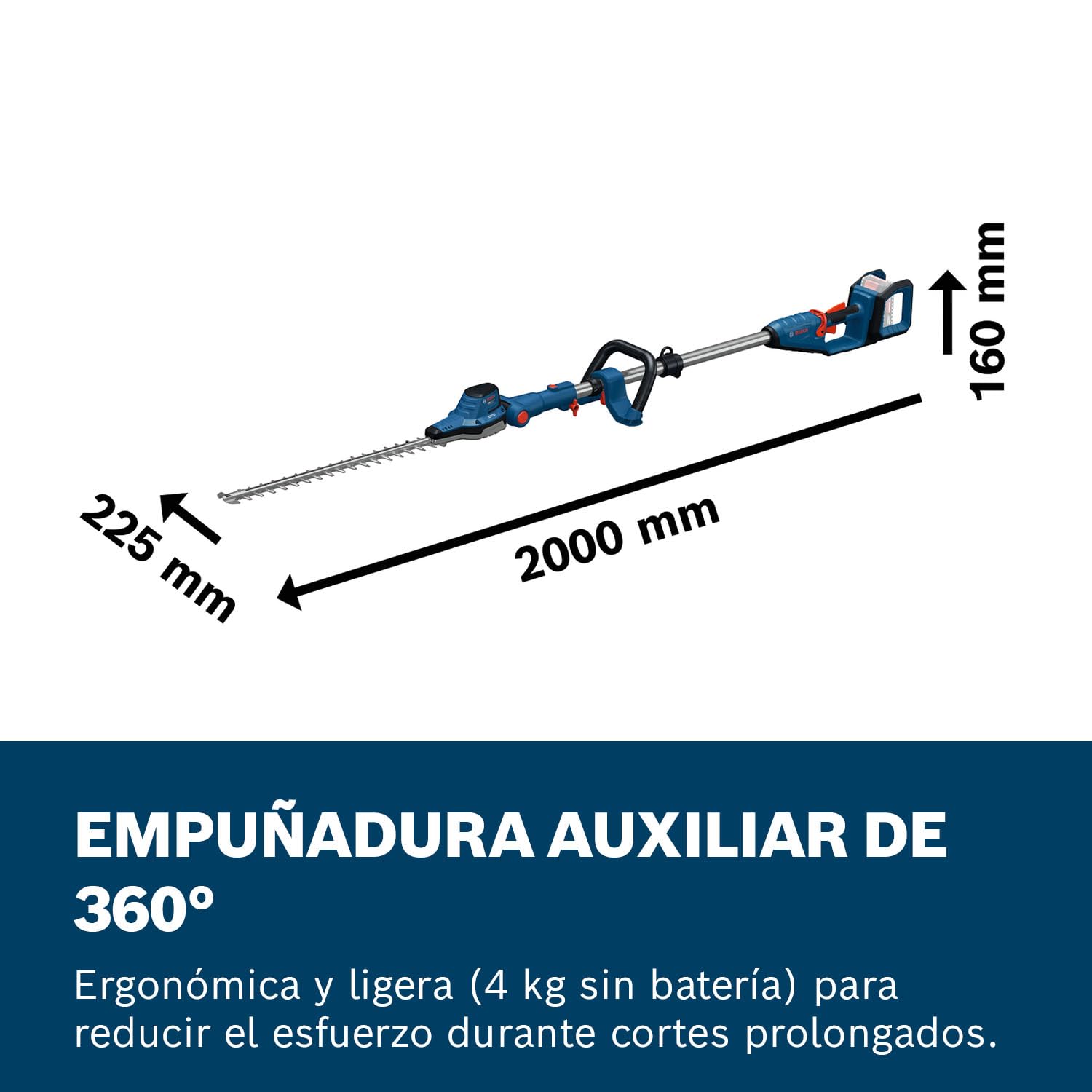 Bosch PRO tijeras cortasetos a batería GHE18V-50 FP sin bat./carg. | empuñadura auxiliar de 360°, 3400 carreras por minuto, nivel bajo de ruido: 90dB