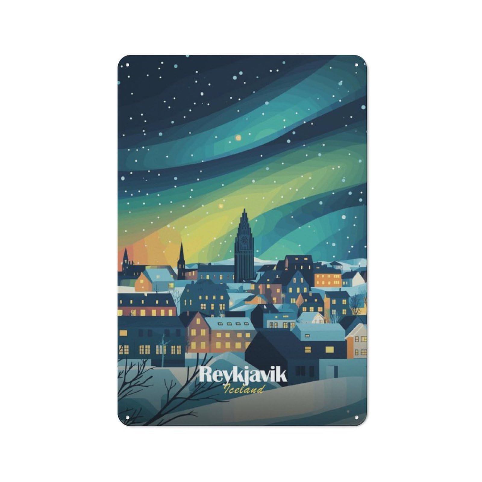 Junmoney Reykjavik Northern Lights Tin Wall Plaque 30X20cm With For Hobby Room Or Studio, For Updating Hobby Room And Studio After Moving