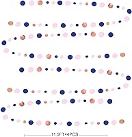 Vista 2 de Guirnalda de 14 metros de azul marino, rosa pálido, lunares circulares, azul real, rosa, oro rosa, papel colgante con lunares para decoraciones