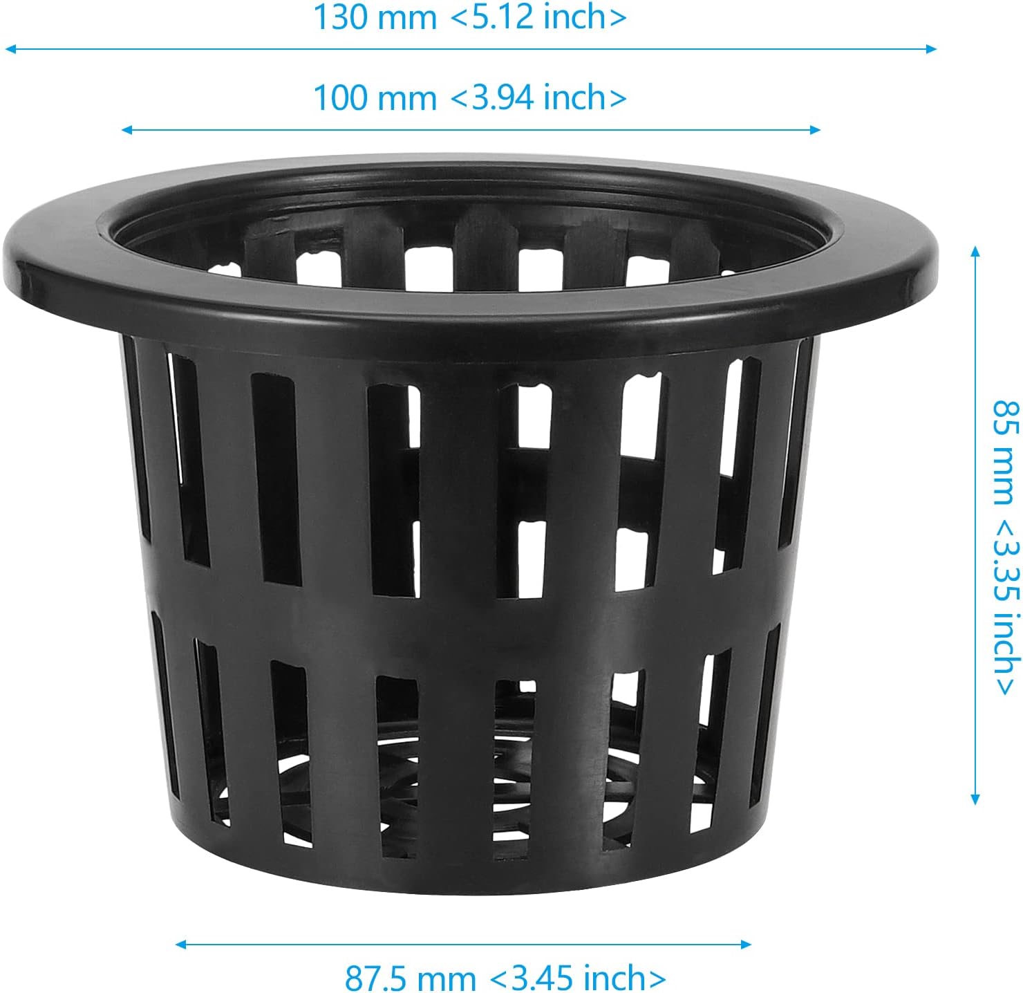70 Pack 4 Inch Net Pot, Garden Slotted Mesh Net Cups with Wide Lip, Plastic Black Gutter Hydroponic Slotted Mesh Cup for Hydroponics Plant, Flower, Orchid