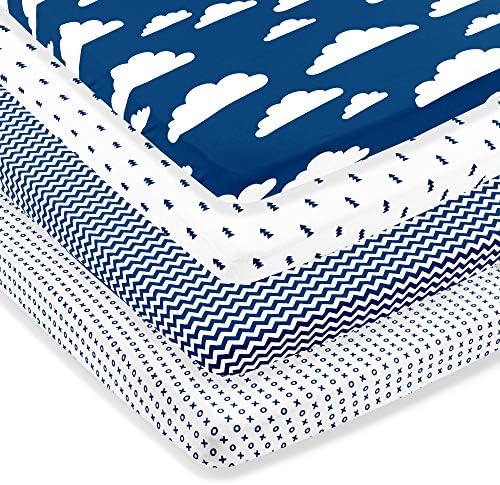Pack n Play Sheets – Premium Pack and Play Sheets 4 Pack – 100% Super Soft Jersey Knit Cotton Playard Mattress Sheets – Portable Playpen Fitted Play Yard Mini Crib Sheet for Boy & Girl (24 x 38 x 5)