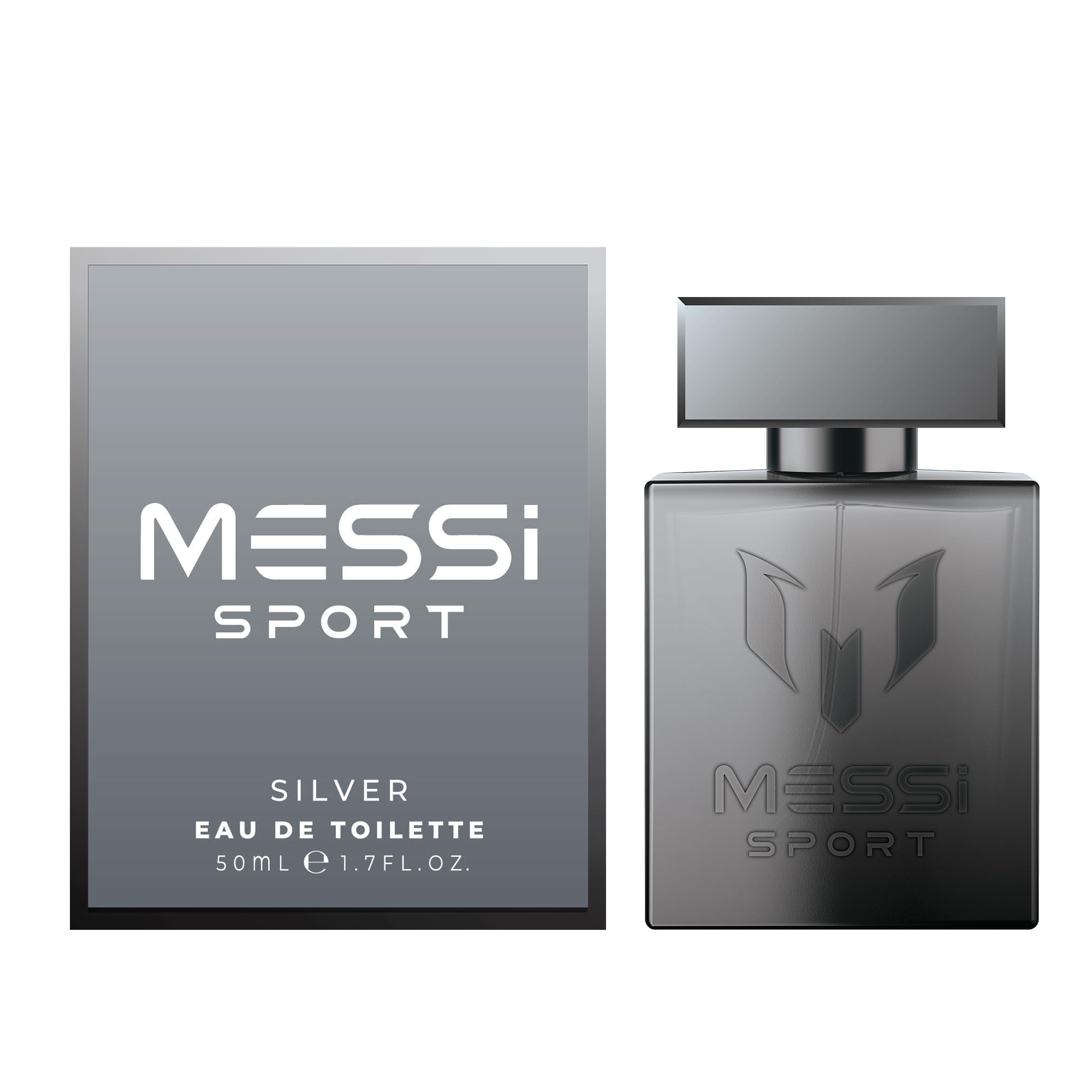 Messi Sport Silver Eau de Toilette for Men, Woody Leather Fragrance, 1.7 oz