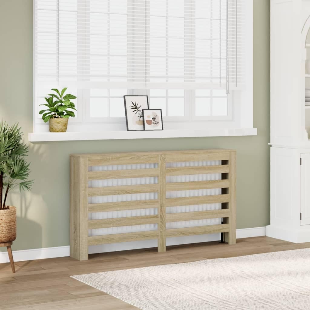 Revestimiento para radiador de roble Sonoma, 149 x 20 x 82 cm, material de madera, montaje en pared, moderna cubierta para radiador con estante para salón, baño, sótano y garaje
