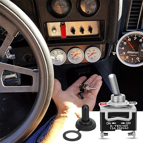 Miniatura 7 de 2 interruptores de palanca de 12 V SPST de encendidoapagado impermeable, interruptor de palanca marino, 15 A 250 VCA, interruptor CC de metal sólido