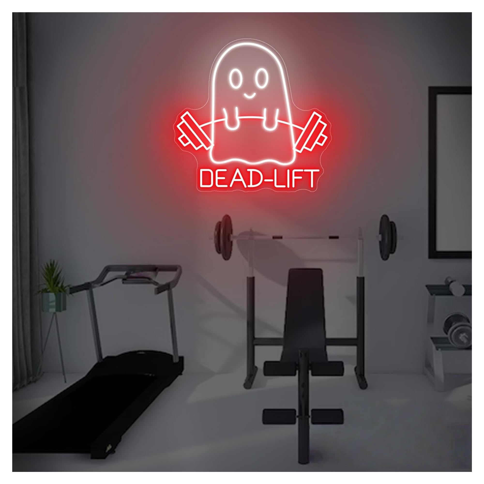 RONGCH Hanging Art Neon Signs Ghost Dead Lift Neon Sign, Suitable for Gym Room Decor with Brightness Adjustable 37cmx38cm(D)