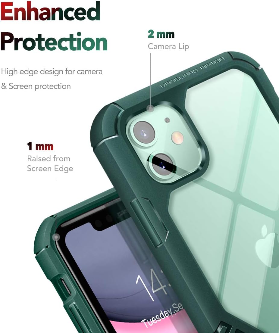 MOBOSI Vanguard Armor Designed Compatible with iPhone 11 Case, Rugged Cell Phone Cases, Heavy Duty Military Grade Shockproof Drop Protection Cover Compatible with iPhone 11 6.1 Inch 2019 (Green)