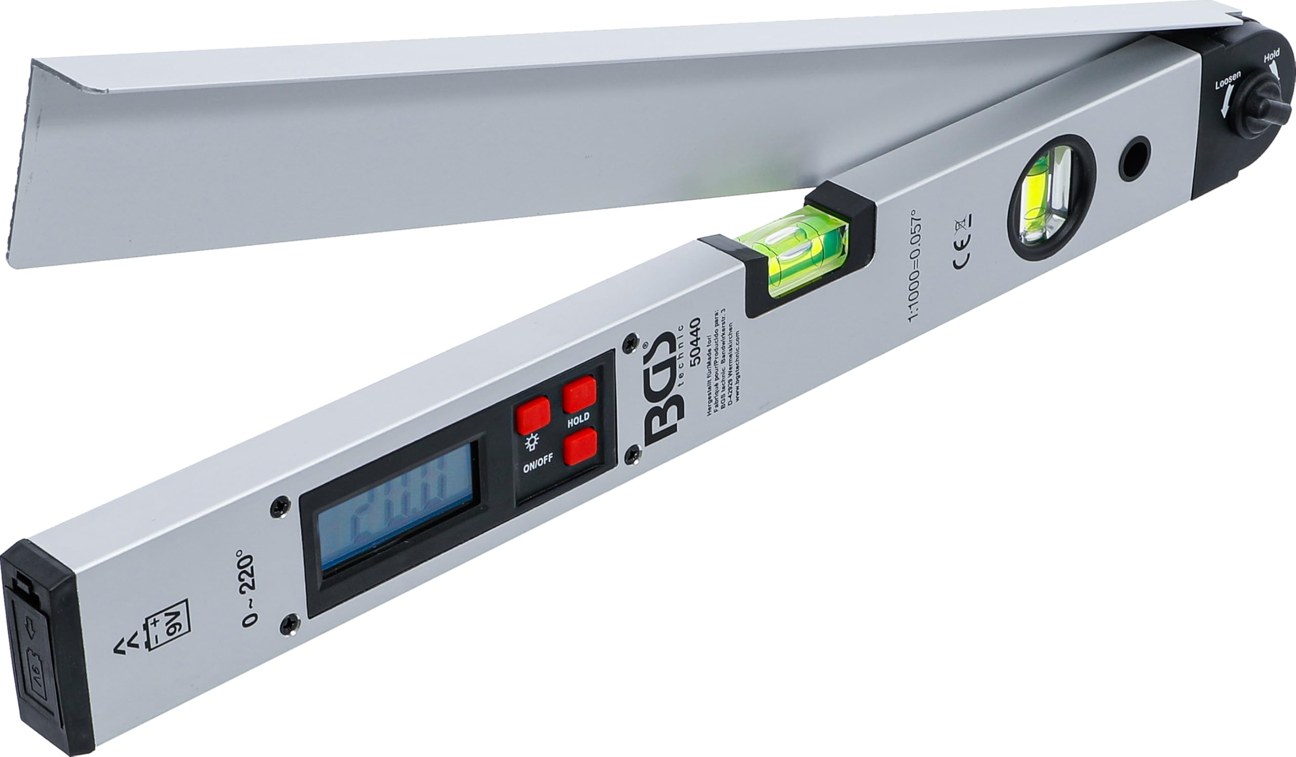 BGS 50440 Digitaler LCD-Winkelmesser mit Wasserwaage 450 mm Winkelschmiege Neigungsmesser