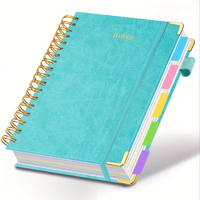 M.J COMFY-LIFE 2026 Schedule Premium Leather Hardcover Spiral Notebook with 5 Removable Dividers, 300 Pages B5, 5 Subject Notebook for School Office Meeting Note Taking, Business Gift (blue)
