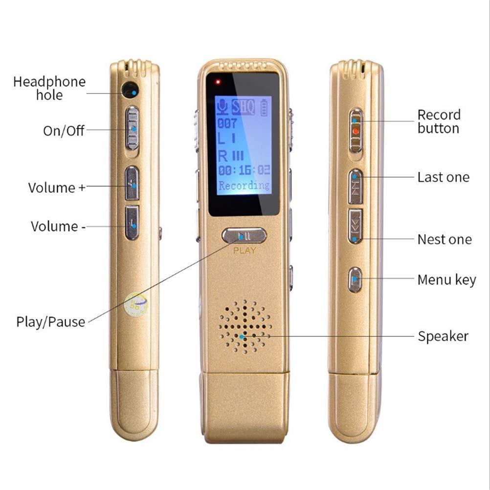 Grabadoras de Voz Digitales Digital Voice Recorder USB Conector Recto HD Reducción de Ruido Control de Voz Profesional Grabación Mp3 de Larga duración con un Solo botón Grabadora