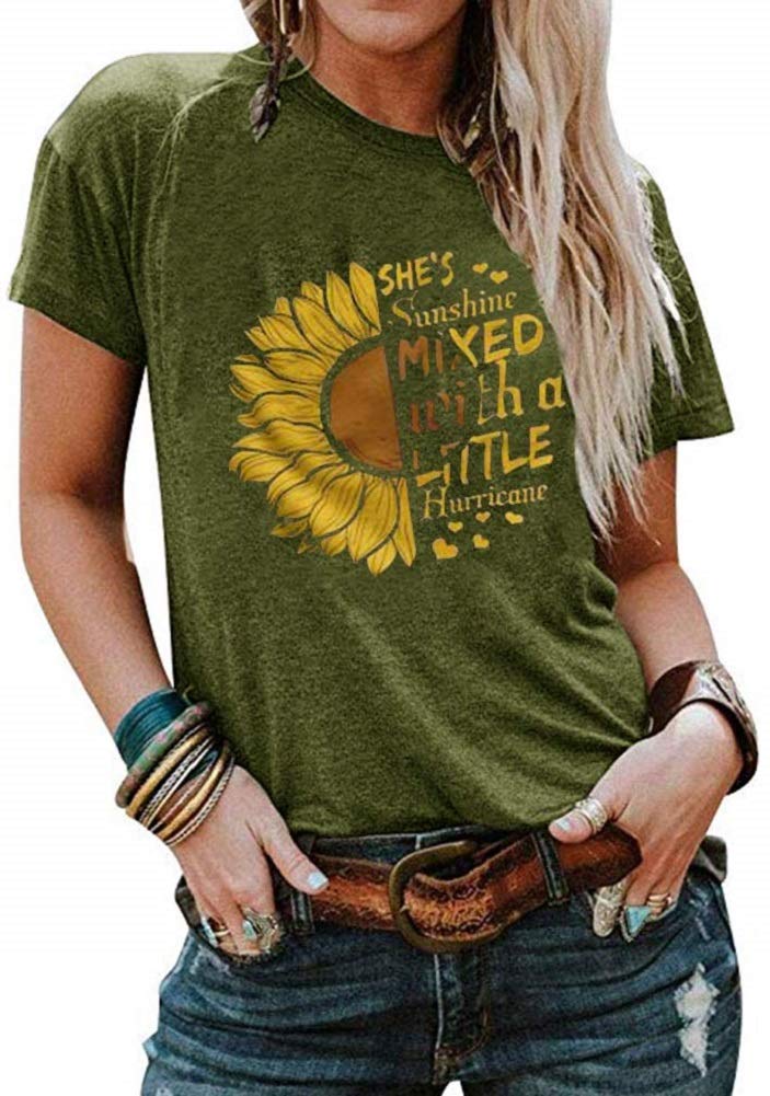 Cicy Bell Women's Cute Sunflower Graphic T Shirts Letter Print Short Sleeve O Neck Summer Casual Cotton Tees Tops