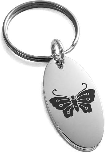 Stainless Steel Kawari Kocho Butterfly Kamon Crest Symbol Small Oval Charm Keychain Keyring