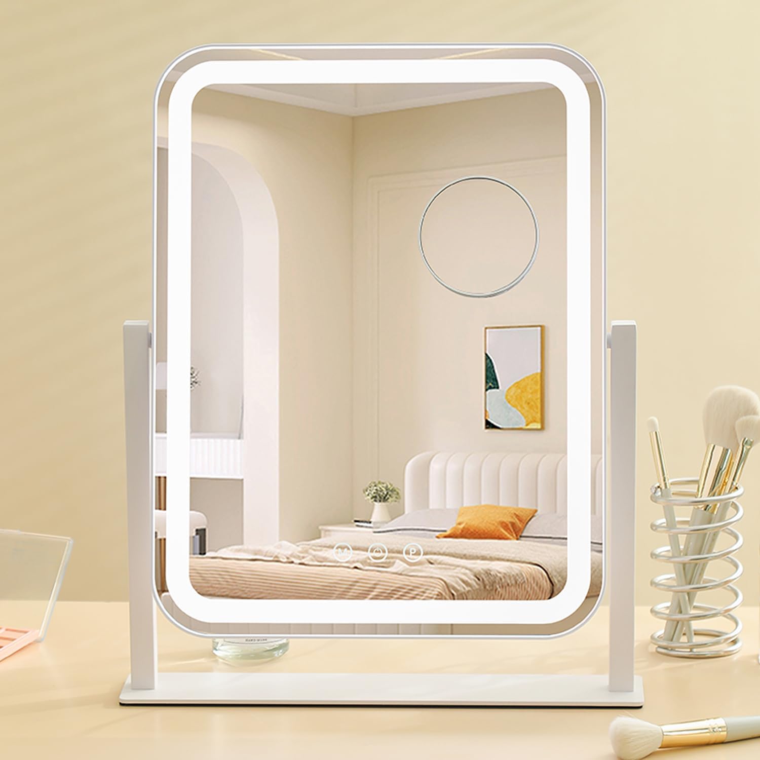 HIEEY Vanity Mirror with Lights, 17.4'' x 13'' Makeup Mirror with Lights, Three Color Lighting Modes, and 5X Magnification Mirror, Smart Touch Control, 360°Rotation (White,Gift Box)