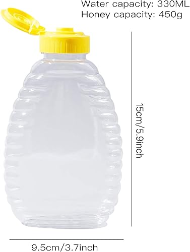 Vista 6 de Lainrrew 6 frascos de miel de 12 onzas, botellas de plástico para miel, recipientes vacíos transparentes para miel, dispensador de miel, botella