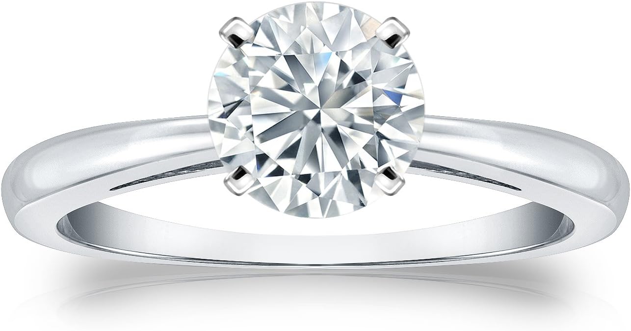 Diamond Wish 14k White Gold Round Solitaire Diamond Engagement Ring (1/4 Carat TW, J-K, I1-I2) 4-Prong Set, Size 4-9