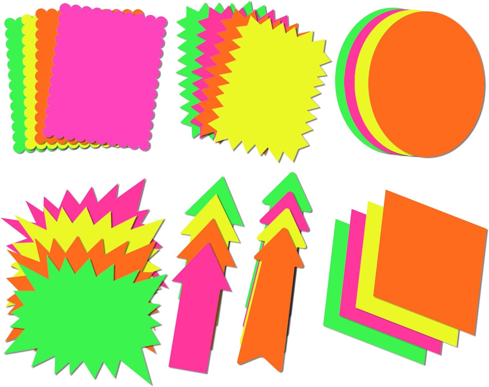 LinQuick Large 9.5x11.5in Neon Poster Board Cutouts,Burst Star Garage Sale Yard Sale Sign,Paper Signs for Science Fair Projects Decoration,School Presentation Supplies