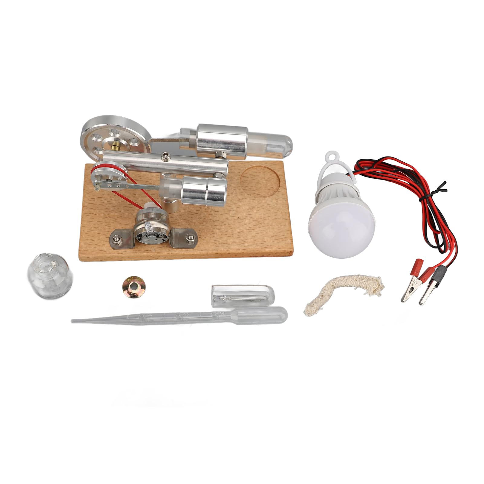 Motor Stirling, Iluminación LED Alimentada por Alcohol Modelo de Motor Stirling de Fácil Operación, Generador de Electricidad con Cuerpo de Aleación de Aluminio de Madera de Pino para