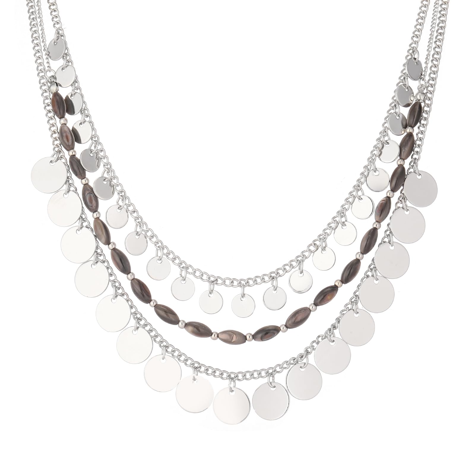 Noessla Layered Beaded Chunky Necklace for Women Boho Two-color Shell Statement Necklace Fashion Collar Costume Jewelry Gifts for Mum