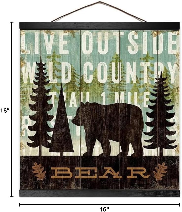 Simple Living Bear Hanging Poster Canvas Print Ready to Hang, Bear Wall Decor, 16"x16"