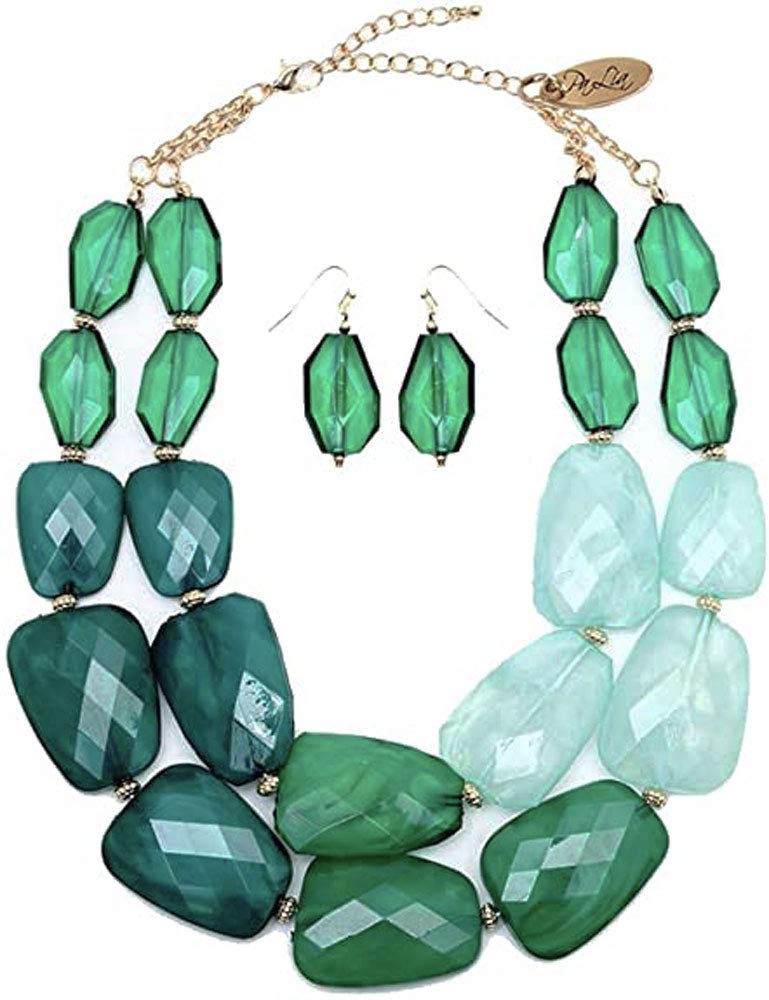 Secret for LongevityMulti Greens Emerald Jade Malachite Colored Resin Big Chunky Collar Statement Necklace
