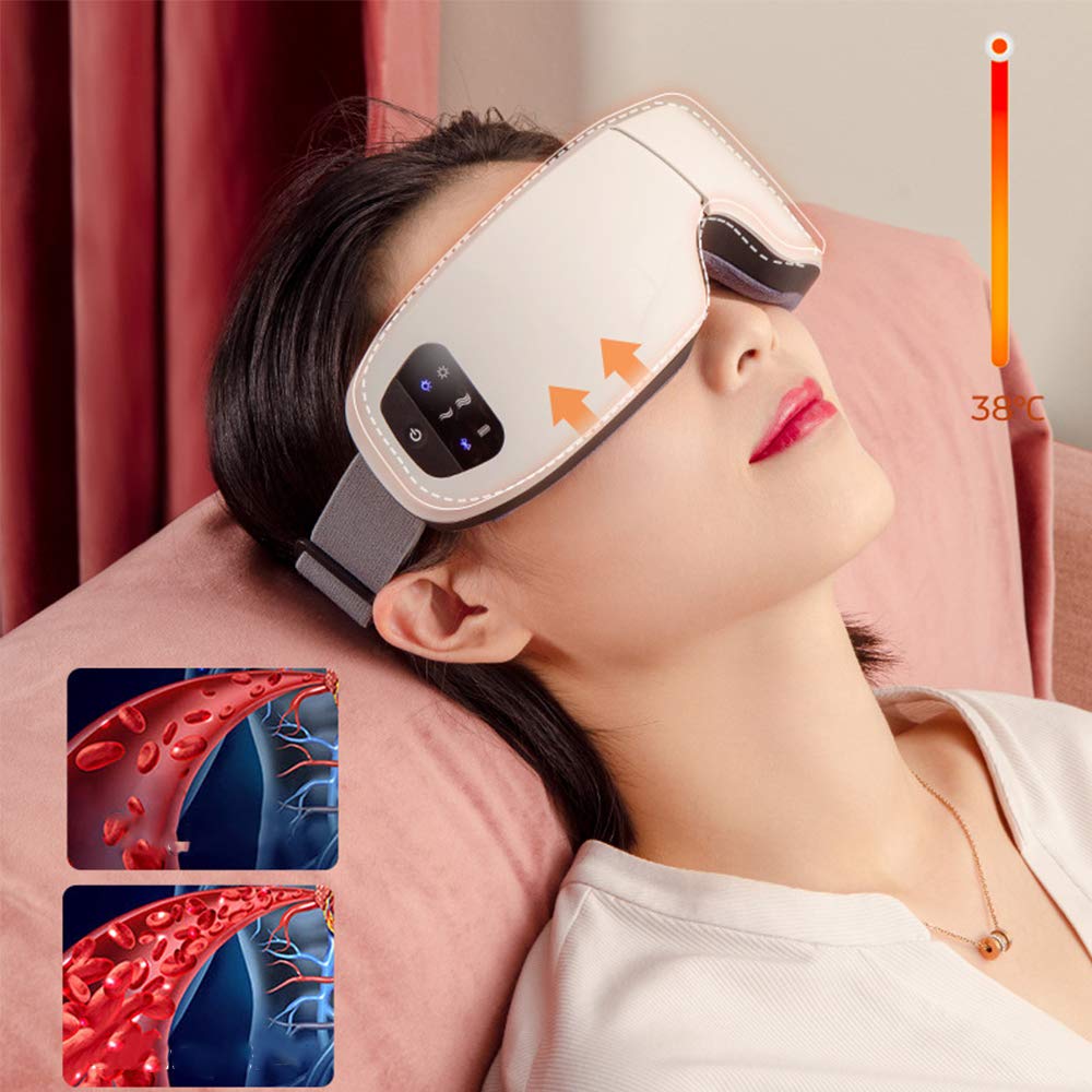 Bluetooth Gafas De Masaje con Vibración Masaje Calor Calor, Aliviar La Tensión Ocular Música Bluetooth Y 4 Modos De Trabajo USB Recargable