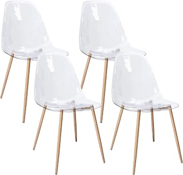 CangLong Acrylic Ghost Crystal Clear Seat,Modern Plastic Shell Accent Side Chairs for Kitchen, Dining, Living, Guest, Bed Room, Set of 4, Transparent 4
