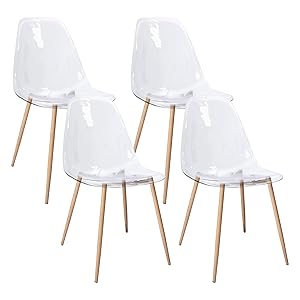 CangLong Pack de 4, Diseño Nórdico, Comedor Ergonómicas y Versátiles, Sillas Cocina Elegantes, Transparente, Acrílico, Metal, 4 Unidades