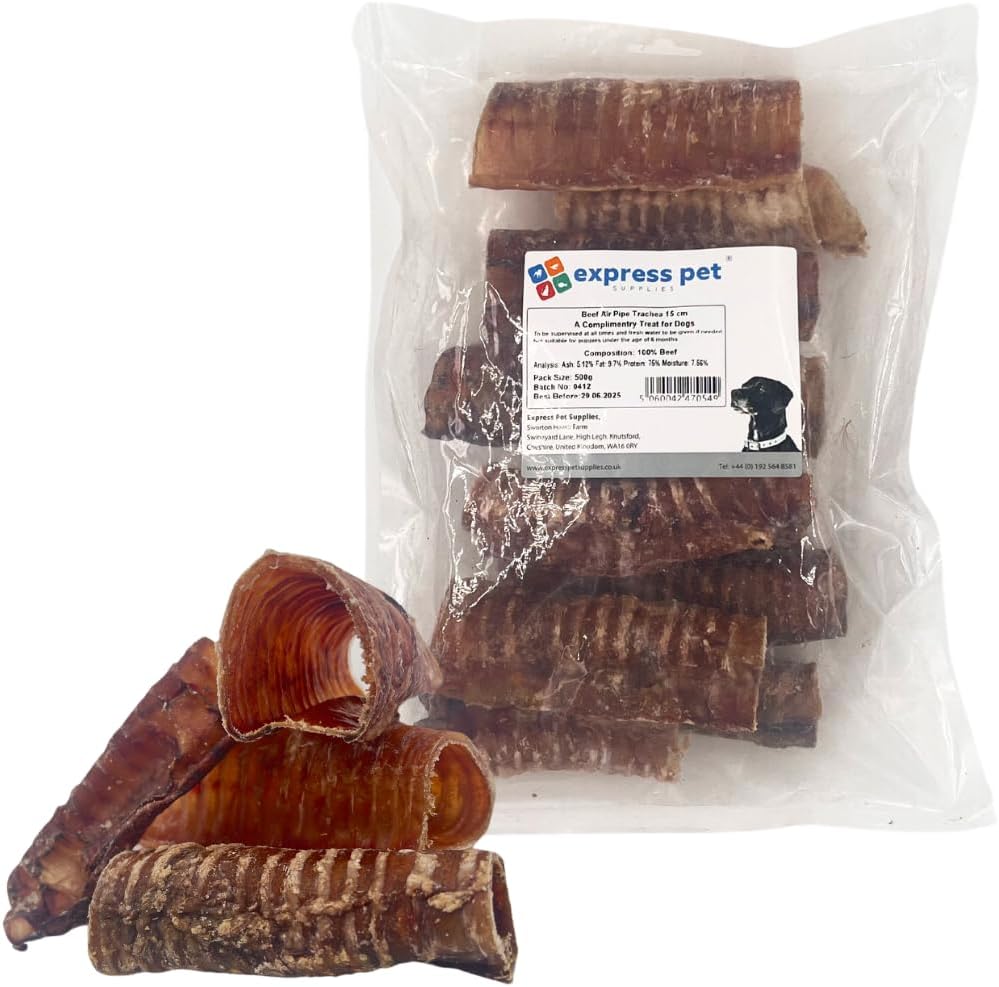 Express Pet Supplies 1kg Beef Air Pipe Trachea (Windpipe) 15cm 6 Inches Approx 22-25 Pipes 100% Natural Traditional Air Dried Dog Treat Chews