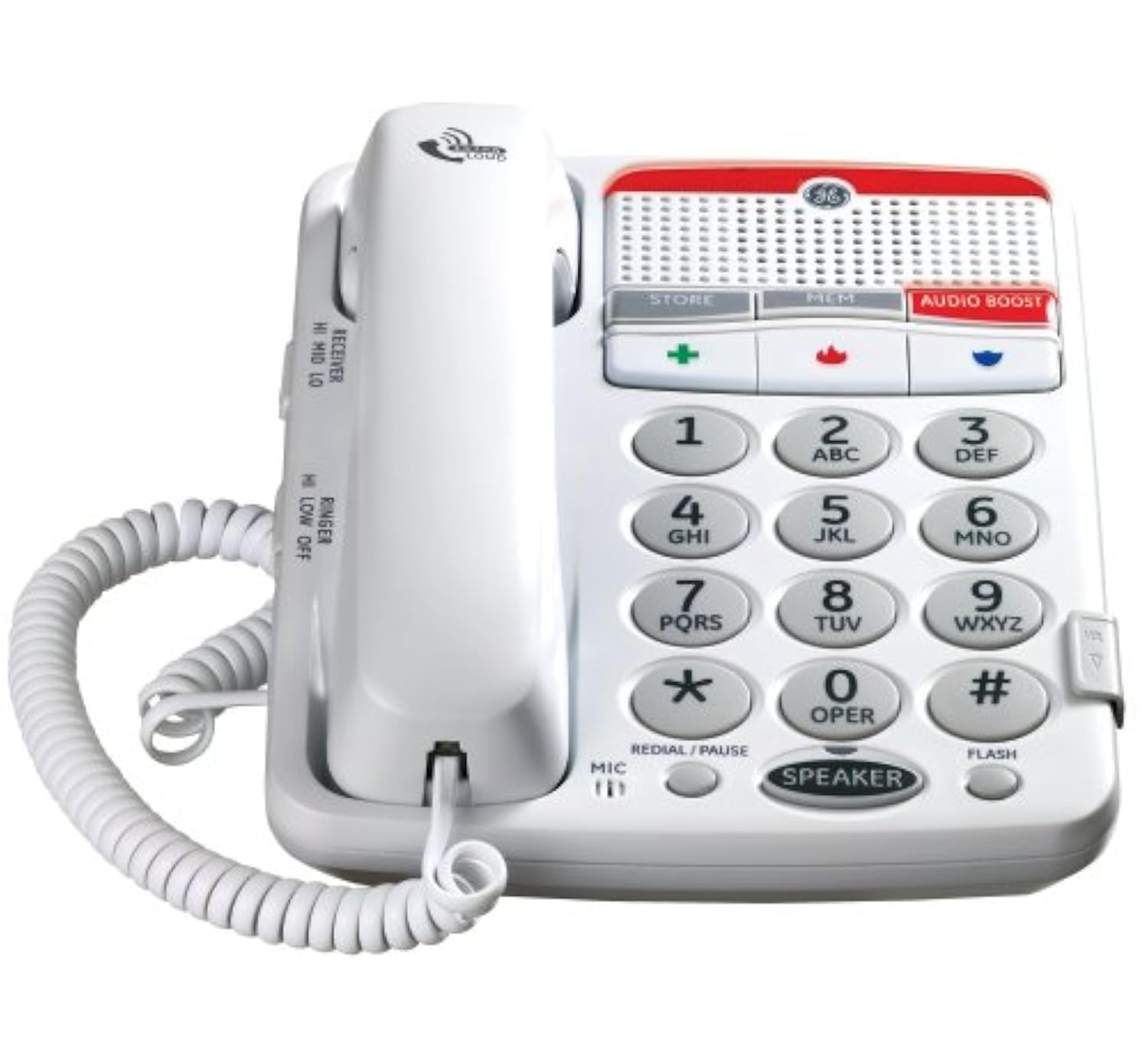 GE 29568GE1 Dect 6.0 Corded Big Button Phone for Mild Hearing Loss (White)