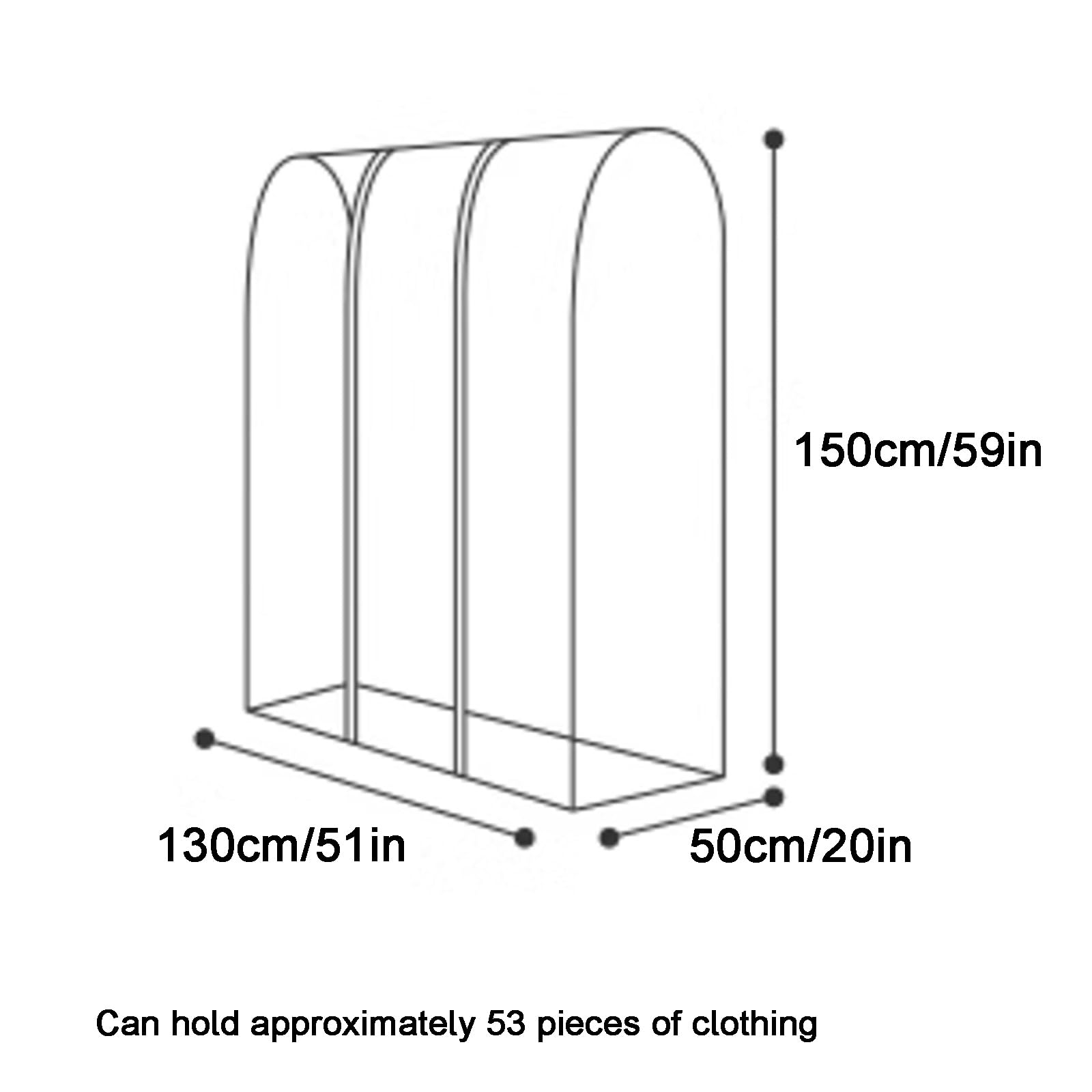Bolsas Transparentes para Ropa, Fundas Protectoras contra el Polvo, Perchas de Suelo con Cremallera para Trajes, Camisas, Chaquetas y Vestidos Largos (130 x 50 x 150 cm, 51 x 20 x