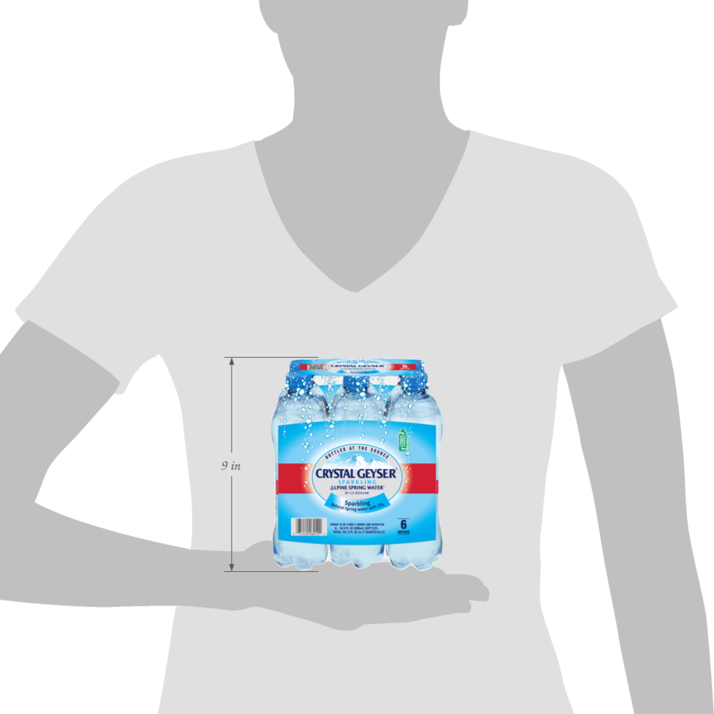 Crystal Geyser Sparkling Natural Alpine Spring Water, 6-Pack, 16.9oz Bottles, Zero Calories and No Sweeteners, Bottled at The Spring Source
