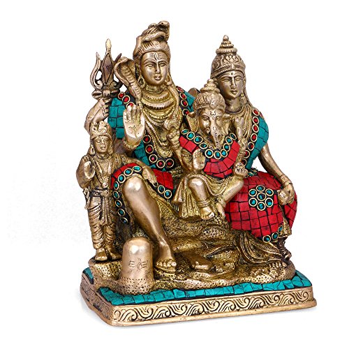 Image of Collectible India God Shiva Family Idol Shiva Parvati Ganesh Sculpture -God Goddess Brass Idols
